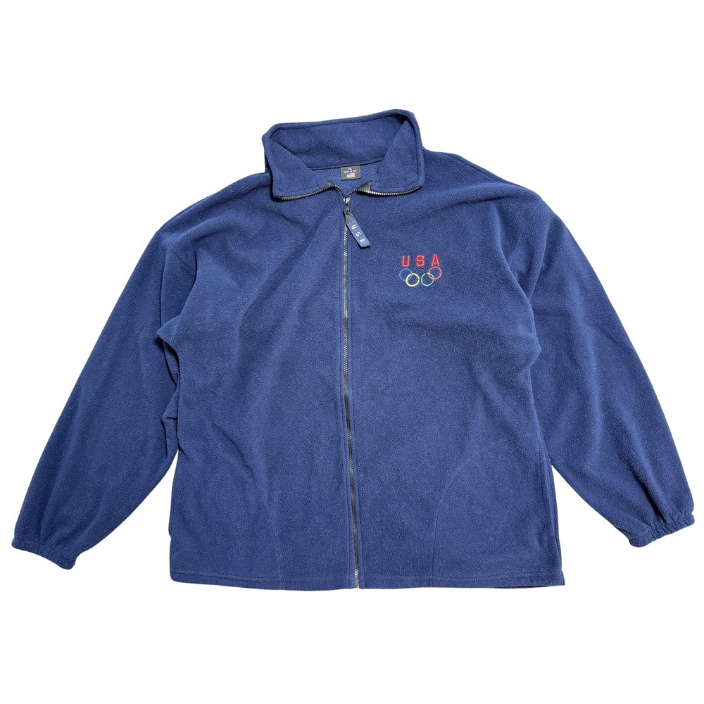 Team USA Olympics Fleece Jacket Mens XXL Navy Full Zip Made In USA Rings